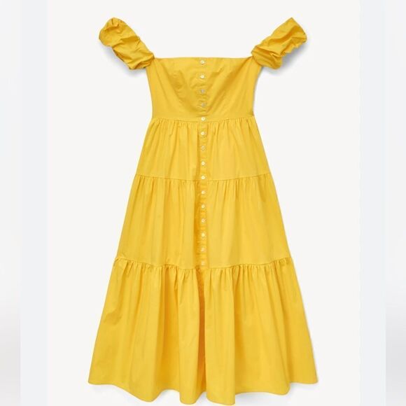 STAUD Elio Cotton Poplin Off-The-Shoulder Midi Dress Yellow size 2 - Picture 3 of 11
